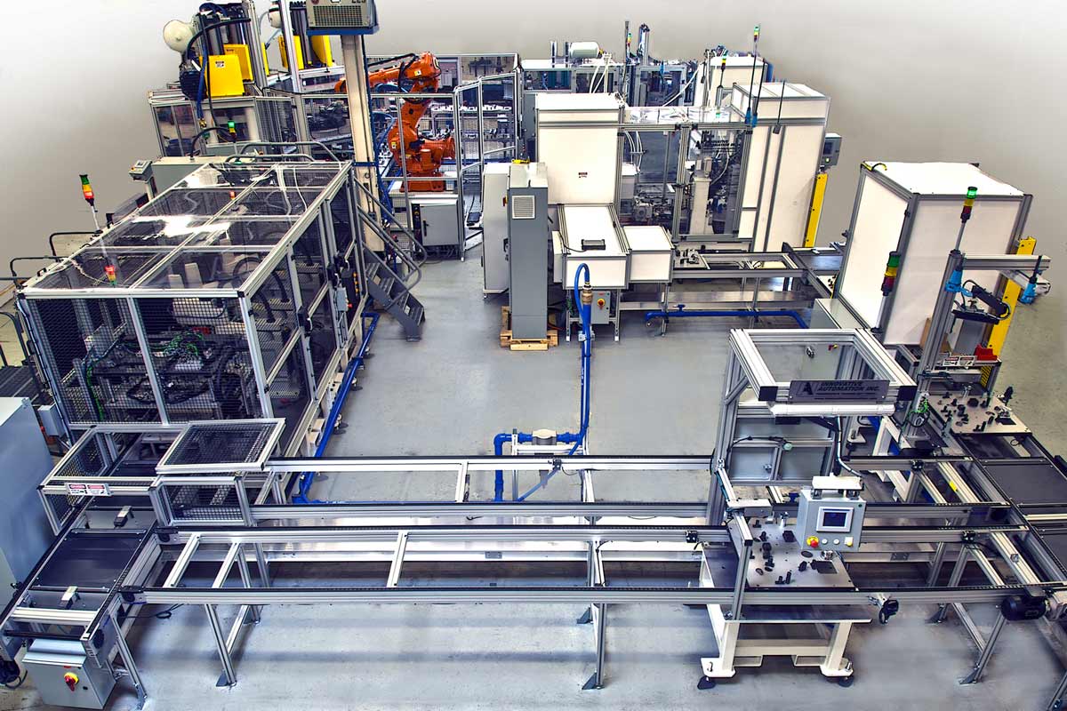 overhead shot of a linear transfer system used in manufacturing